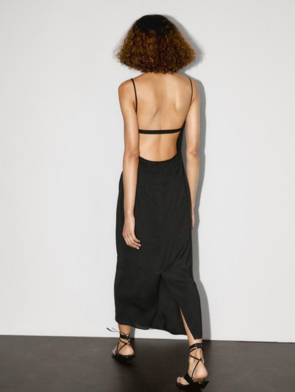 Massimo Dutti Long Black Open-Back Slip Dress With Rhinestone Sz-6